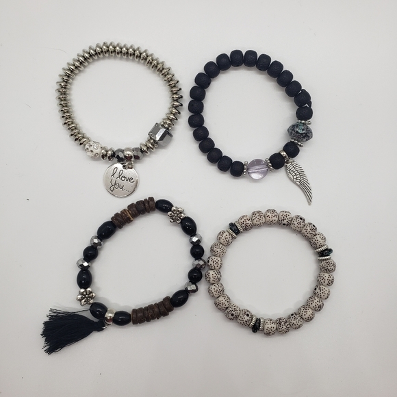 SEE NEW LISTING Black Beaded Multi-layer Bracelet With Tassel, 4 Bracelet Set - Picture 3 of 7